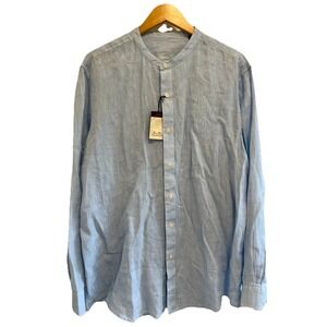 Tasso Elba Blue Linen Long Sleeve Woman's Button Down Shirt  XL NWT